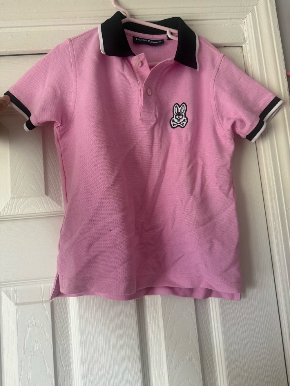 Psycho Bunny Pink Polo with Black Contrast Collar